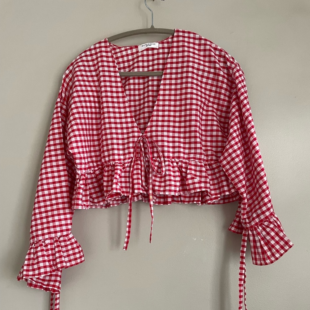Olivia rose red gingham crop with ruffle